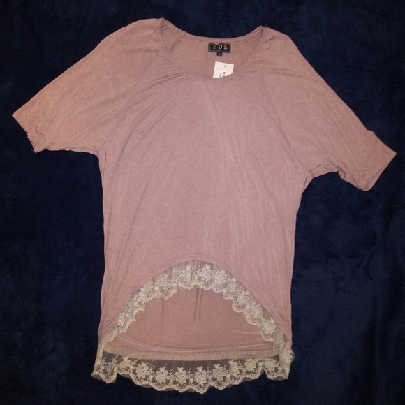 POL Distressed Pinkish Tan Tunic with Lace - Picture 9 of 10